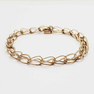6mm Wide Large Loop Old Style Charm Bracelet 14k Gold